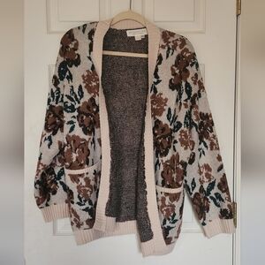 Saltwater Luxe Floral Knit Open Cardigan Sweater L